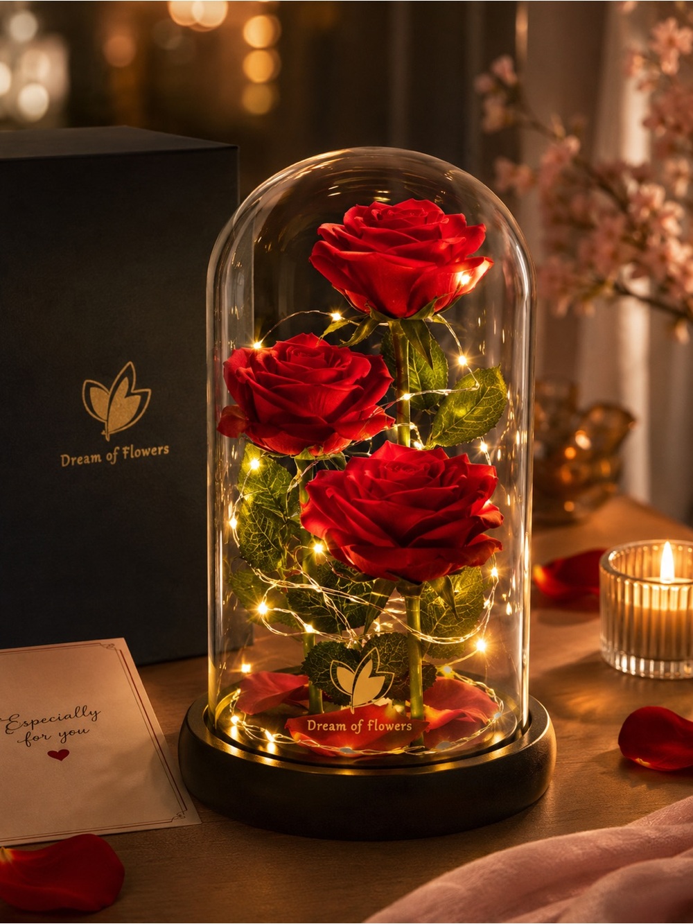 New LED Enchanted Rose in Glass Dome | Beauty & the Beast Inspired | Gift Decor